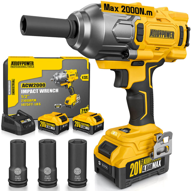 ALLOYPOWER 1/2" Cordless Brushless Impact Wrench Kit - 1475 ft-lbs (2000N.m) High Torque