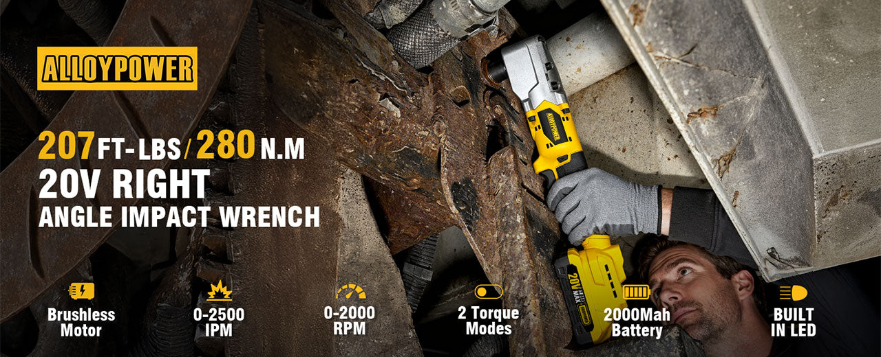 ALLOYMAN 20V Brushless Right Angle Wrench | 280N.M High Torque 90
