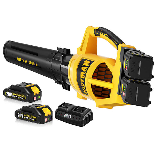 Alloyman 40V Cordless Leaf Blower with Upgraded Version Dual Battery 500CFM with 2 Packs 2.0Ah Batteries & 2.5A Charge