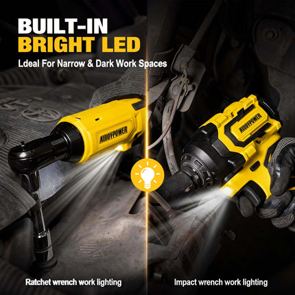 AlloyPower 20V Cordless Combo Kit: 1/2" Impact Wrench & 3/8" Ratchet Wrench