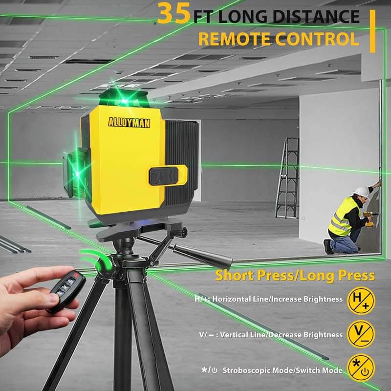 ALLOYMAN 16 Lines Laser Level 4 * 360° Green Laser, 165ft Line Laser with 2 Rechargeable Batteries and Charger - Newly Upgraded 2023
