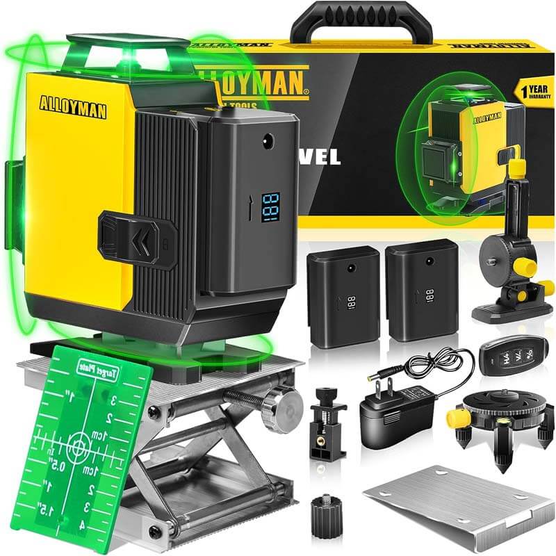 ALLOYMAN 16 Lines Laser Level 4 * 360° Green Laser, 165ft Line Laser with 2 Rechargeable Batteries and Charger - Newly Upgraded 2023