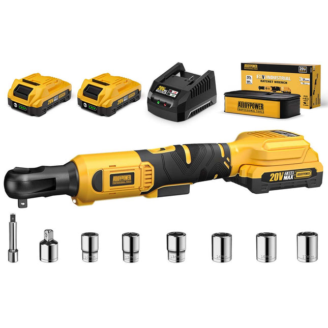 Cordless Ratchet Wrench 3/8" – Compatible With Dewalt 20V Max Battery, 80N.m Brushless Motor, Variable Speed, Extended 15cm Neck, Includes Sockets & Adapter (Tool Only)