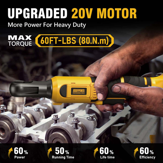 Juego de llaves de carraca inalámbricas Alloyman de 3/8", carraca eléctrica de 60 ft-lbs (80 N·m), 2 llaves de carraca eléctricas recargables de 20 V