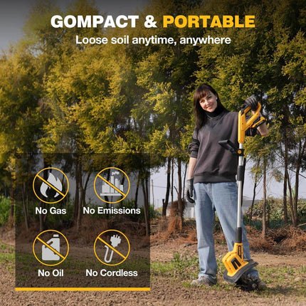 Alloyman 20V Cordless Tiller Cultivator, 9In Tilling Width and 6.6In Depth Garden Rototiller for Lawn/Gardening/Soil Cultivation