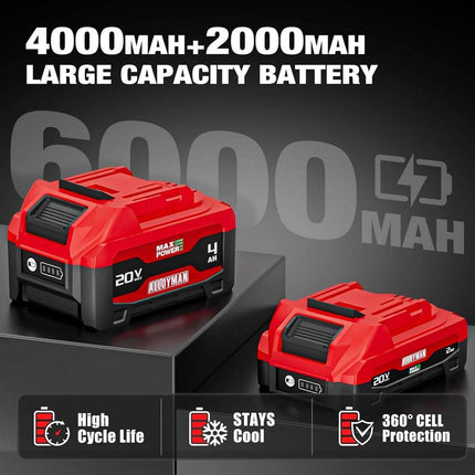 Alloyman 20v 3/8'' Cordless Ratchet Wrench 44 ft-lbs (60 Nm) and 1/2'' Brushless Impact Wrench 516 ft-lbs(700 Nm) Combo Set