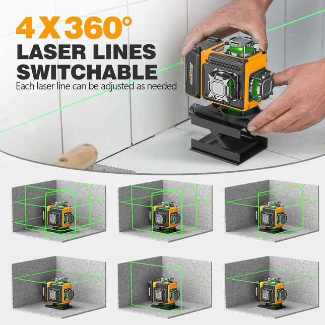 Alloyman 4x360° Green Laser Level - 16 Lines Self-Leveling (Incl. Tripod)