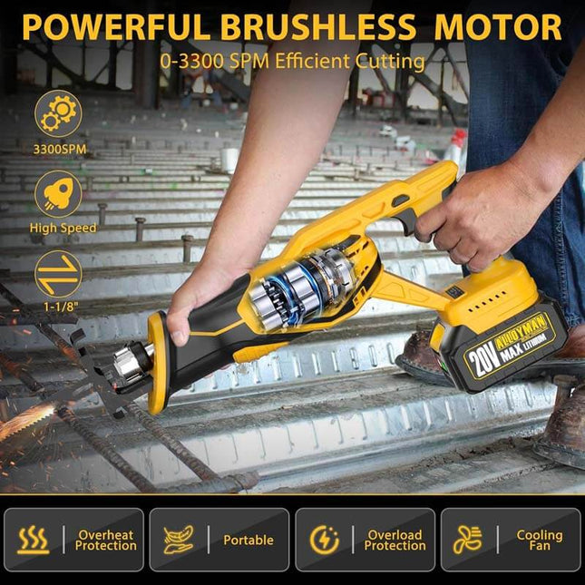 Sierra de vaivén inalámbrica Alloyman sin escobillas, 20 V, 3300 SPM