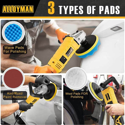 Car Buffer Polisher, 1200W 7 Inch/6 Inch Car Polisher Set, 7 Variable Speed 600-3000 RPM, with Detachable Handle for Car