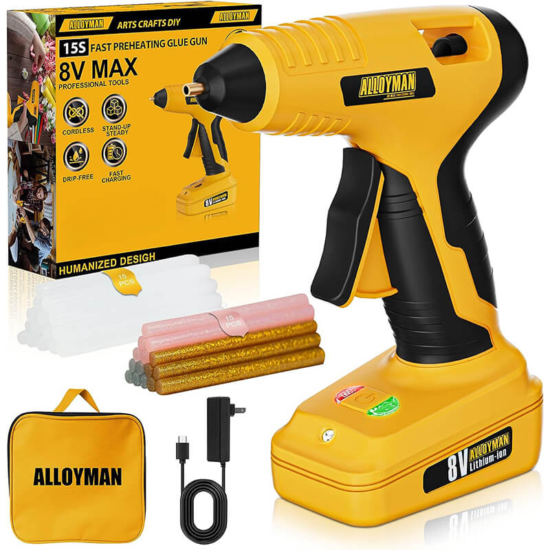 Alloyman Cordless Hot Glue Gun 15S Fast Preheating with 4000mAH Built-in  Battery and USB-C Charging with 30 Piece Mini Glue Sticks