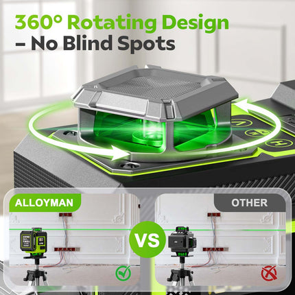 Alloyman Green 4 × 360° Laser Level with Tripod - Carrying Bag Included