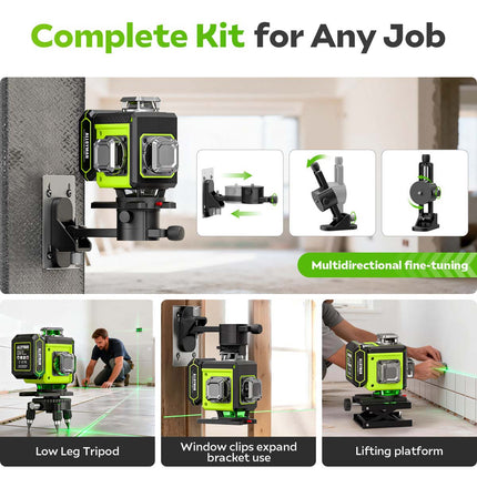 Alloyman Green 4 × 360° Laser Level with Tripod - Carrying Bag Included