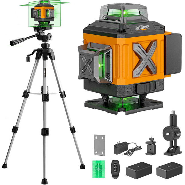 Alloyman Laser Level 360° with Tall Tripod, Self Leveling Laser Measuring Tool Green Lazer Level 16 Line