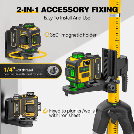 Alloyman 4x360°Self Leveling Laser Level, 12 Ft./3.7M Professional Laser Level Pole with Tripod, Green Line Lazer Leveler Tool