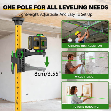 Alloyman 4x360°Self Leveling Laser Level, 12 Ft./3.7M Professional Laser Level Pole with Tripod, Green Line Lazer Leveler Tool