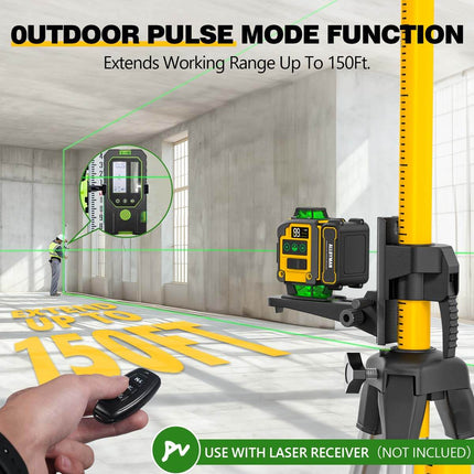 Alloyman 4x360°Self Leveling Laser Level, 12 Ft./3.7M Professional Laser Level Pole with Tripod, Green Line Lazer Leveler Tool