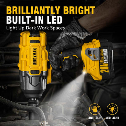 Alloyman 1/2 Cordless Brushless Impact Wrench, 1475 ft-lbs (2000N.m), 3-Mode Speed, 4000mAh Battery, 3 Sockets