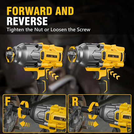 Alloyman 1/2 Cordless Brushless Impact Wrench, 1475 ft-lbs (2000N.m), 3-Mode Speed, 4000mAh Battery, 3 Sockets