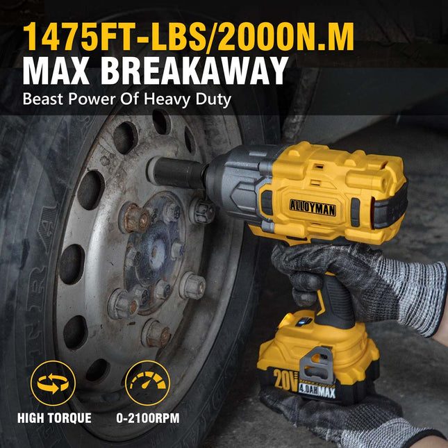 Alloyman 2000N Impact Wrench - With 3 Sockets, 2*4.0 Li-ion Battery and 1 Hour Fast Charger