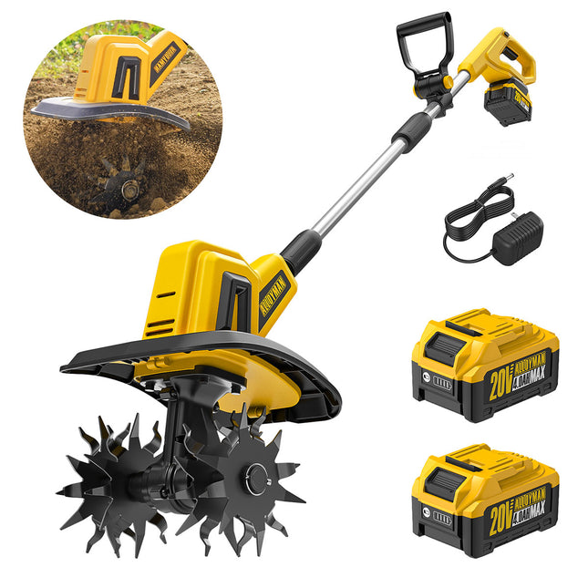 Alloyman 20V 360RPM Cultivador inalámbrico con 2 baterías de 4.0Ah