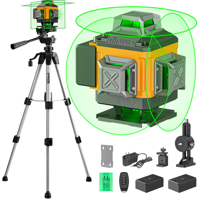Nivel láser Alloyman 360° con trípode alto, herramienta de medición láser autonivelante, nivel láser verde de 16 líneas