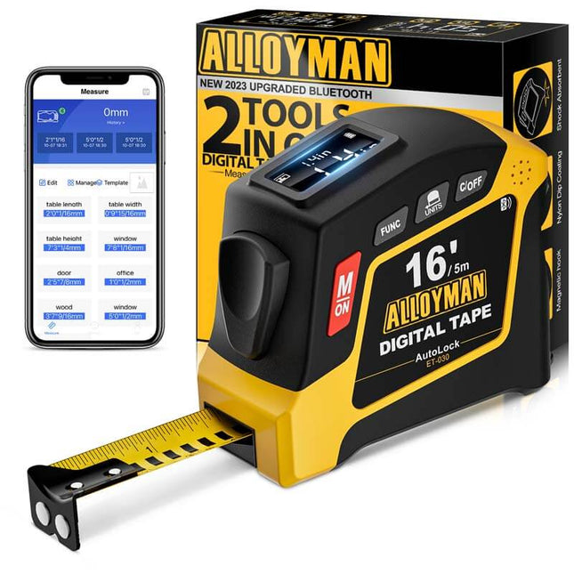 ALLOYMAN 2-in-1 16Ft Digital Tape Measure With 50 Groups Historical Memory, 6 Units Switch, 3 Measuring Modes, Movable Magnetic Hook