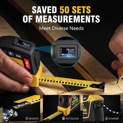 ALLOYMAN 2-in-1 16Ft Digital Tape Measure With 50 Groups Historical Memory, 6 Units Switch, 3 Measuring Modes, Movable Magnetic Hook