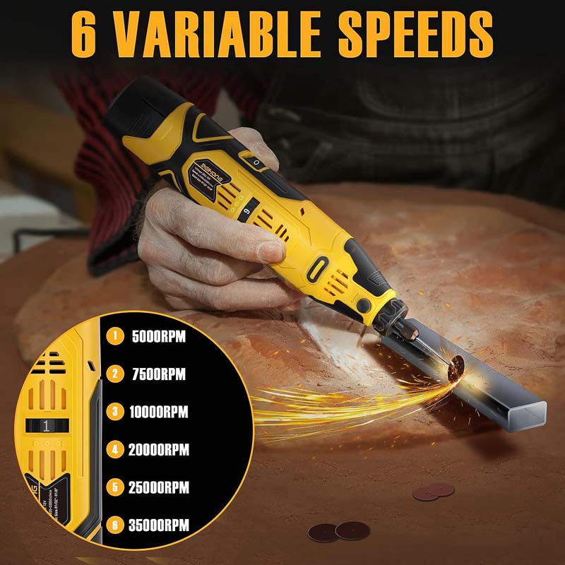 BEI & HONG 12V Cordless Rotary Tool 6 Speeds to 35000 RPM with 2.0Ah Battery and Charger