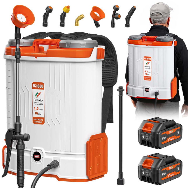 Battery Powered Backpack Sprayer 4.2Gallon, 45-90PSI Adjustable Pressure