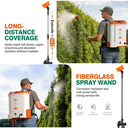 Battery Powered Backpack Sprayer 4.2Gallon, 45-90PSI Adjustable Pressure