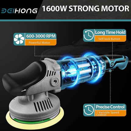 Bei & Hong 7 Variable Speed 2800-5300 RPM Car Polishers And Buffers, 1600W 6 Inch Car Polisher with Detachable Handle