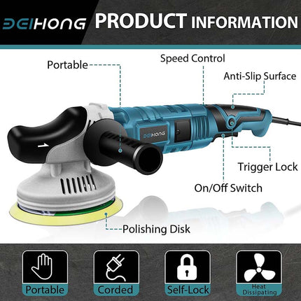 Bei & Hong 7 Variable Speed 2800-5300 RPM Car Polishers And Buffers, 1600W 6 Inch Car Polisher with Detachable Handle