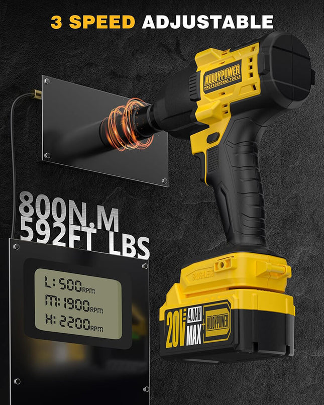 ALLOYPOWER 1/2" Cordless Brushless Impact Wrench Kit - 590 Ft-lbs(800N.m) Torque