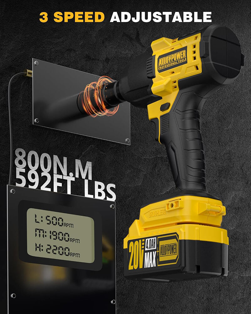 ALLOYPOWER 1/2" Cordless Brushless Impact Wrench Kit - 590 Ft-lbs(800N.m) Torque
