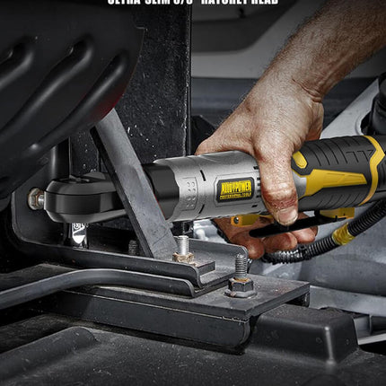 Alloypower 3/8" 12V Extended Cordless Ratchet Wrench, 60 Ft-lbs Extended Power Ratchet, 2 Batteries Electric Ratchet Wrench with Variable Speed, LED Light, 6 Sockets, 1/4" Adapter, Case