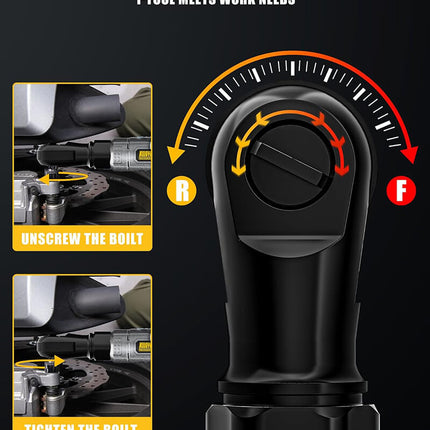 Alloypower 3/8" 12V Extended Cordless Ratchet Wrench, 60 Ft-lbs Extended Power Ratchet, 2 Batteries Electric Ratchet Wrench with Variable Speed, LED Light, 6 Sockets, 1/4" Adapter, Case