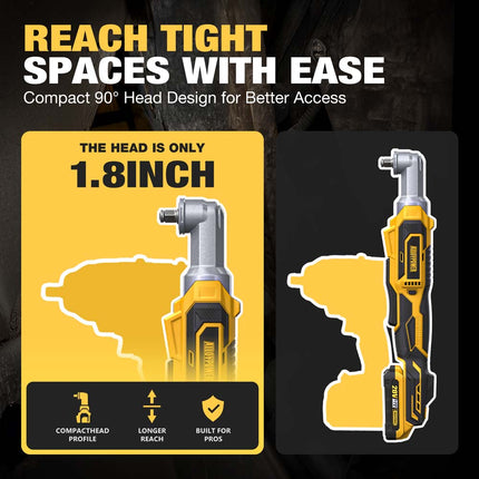 20V Cordless Right Angle Impact Wrench,3/8'',89 ft-lbs(120N.M)