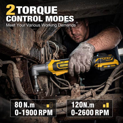 20V Cordless Right Angle Impact Wrench,3/8'',89 ft-lbs(120N.M)