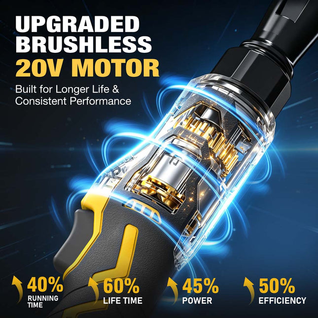 20V Brushless Cordless Ratchet Wrench, 3/8" Drive, 74 ft-lbs (100 Nm), 2 Batteries