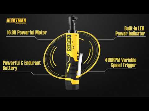 Llave de carraca extendida Alloyman de 16,8 V y 400 RPM de 3/8 de pulgada con 2 baterías de iones de litio de 2,0 Ah.