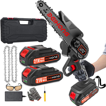 Bei & Hong Mini Chainsaw 6-Inch 21-Volt Lithium-Ion Electric Battery with Security Lock