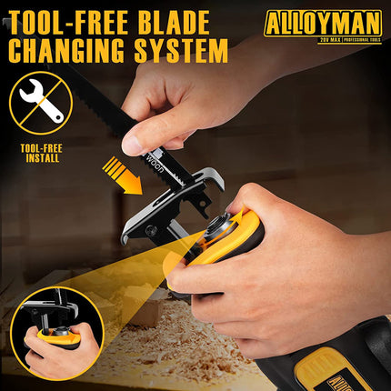Alloyman Cordless Reciprocating Saw 0-3000 SPM Tool-free Blade Change and LED Light Power