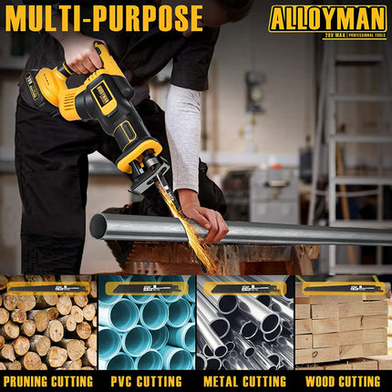 Alloyman Cordless Reciprocating Saw 0-3000 SPM Tool-free Blade Change and LED Light Power