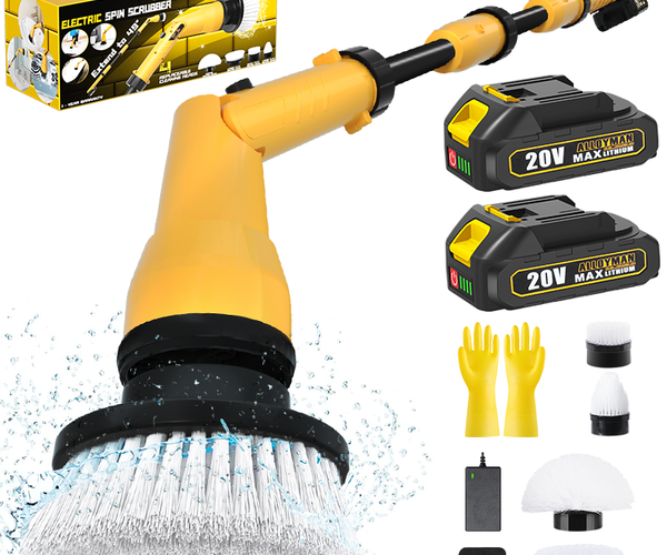 1000RPM Electric Spin Scrubber, 20V Cordless Cleaning Brush with