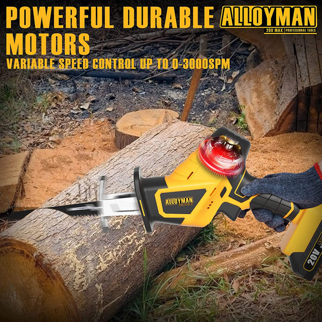 Sierra de vaivén inalámbrica Alloyman, 0-3000 SPM, cambio de hoja sin herramientas, con luz LED. 