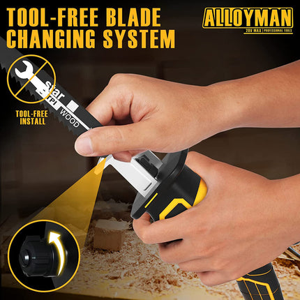 Alloyman Cordless Reciprocating Saw 0-3000 SPM Tool-free Blade Change With LED Light Power