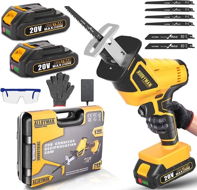 Alloyman Cordless Reciprocating Saw 0-3000 SPM Tool-free Blade Change With LED Light Power